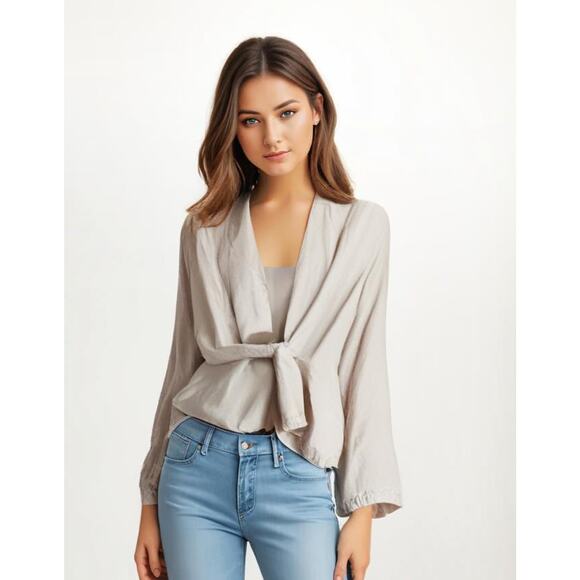 J Peterman Women Classic Tie front Blazer Sz.Lrg  Cream EUC Classic Career Wear - Picture 2 of 9